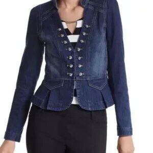 NWOT White House Black Market WHBM Denim Peplum Jacket Size 6